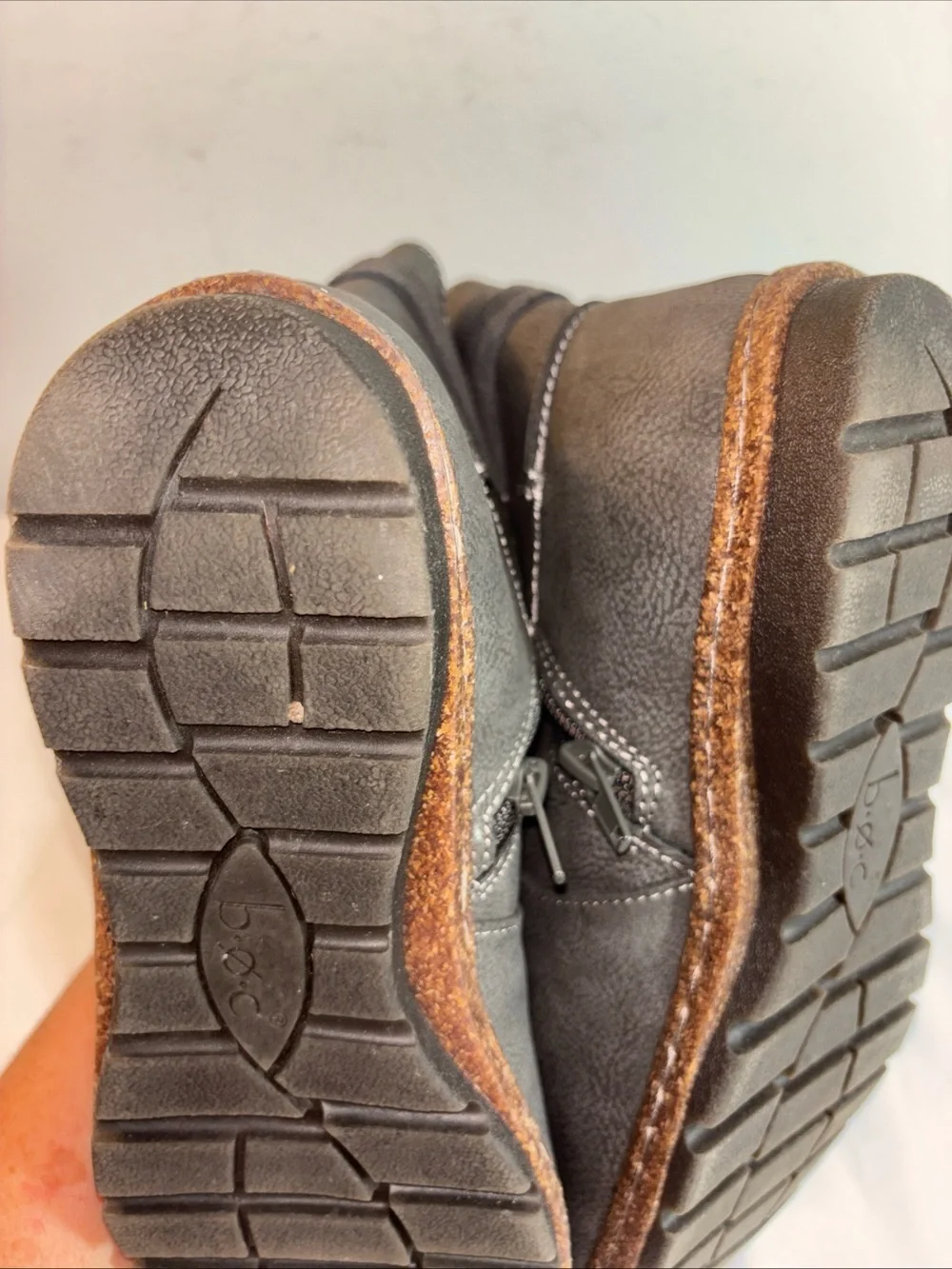 B.O.C Gray Ankle Boots with Cork Trim. 7/8